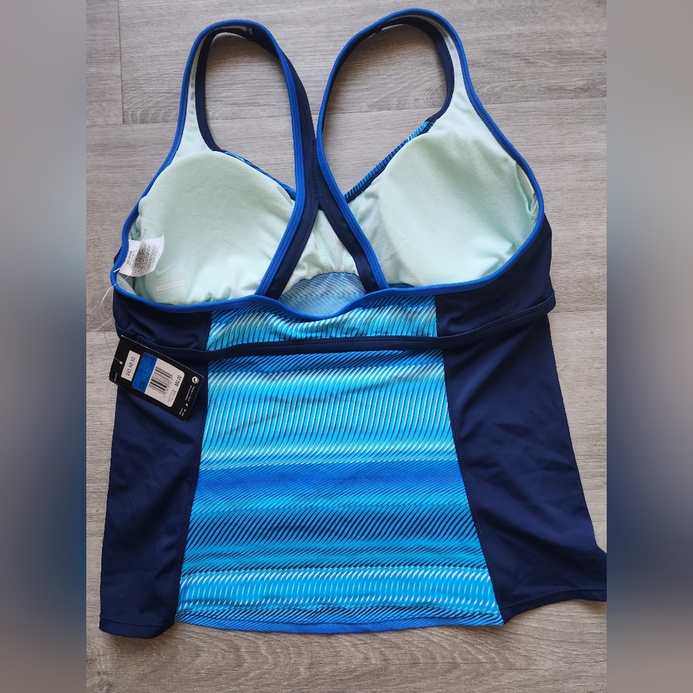 NWT NIKE WOMEN'S TANKINI TOP SWIMSUIT RACERBACK BLUE SIZE XL - Picture 3 of 4